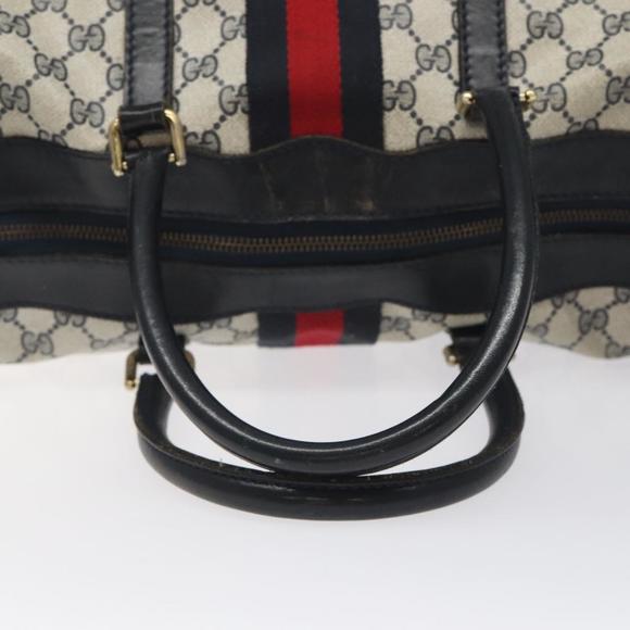 GUCCI GG Supreme Sherry Line Hand Bag PVC Old model Navy Red Auth 117607 - Picture 7 of 16